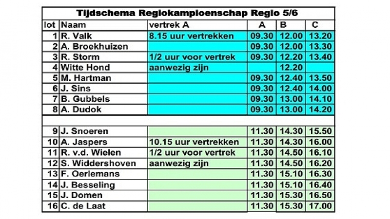 Tijdschema Regiokampioenschap Regio 5/6